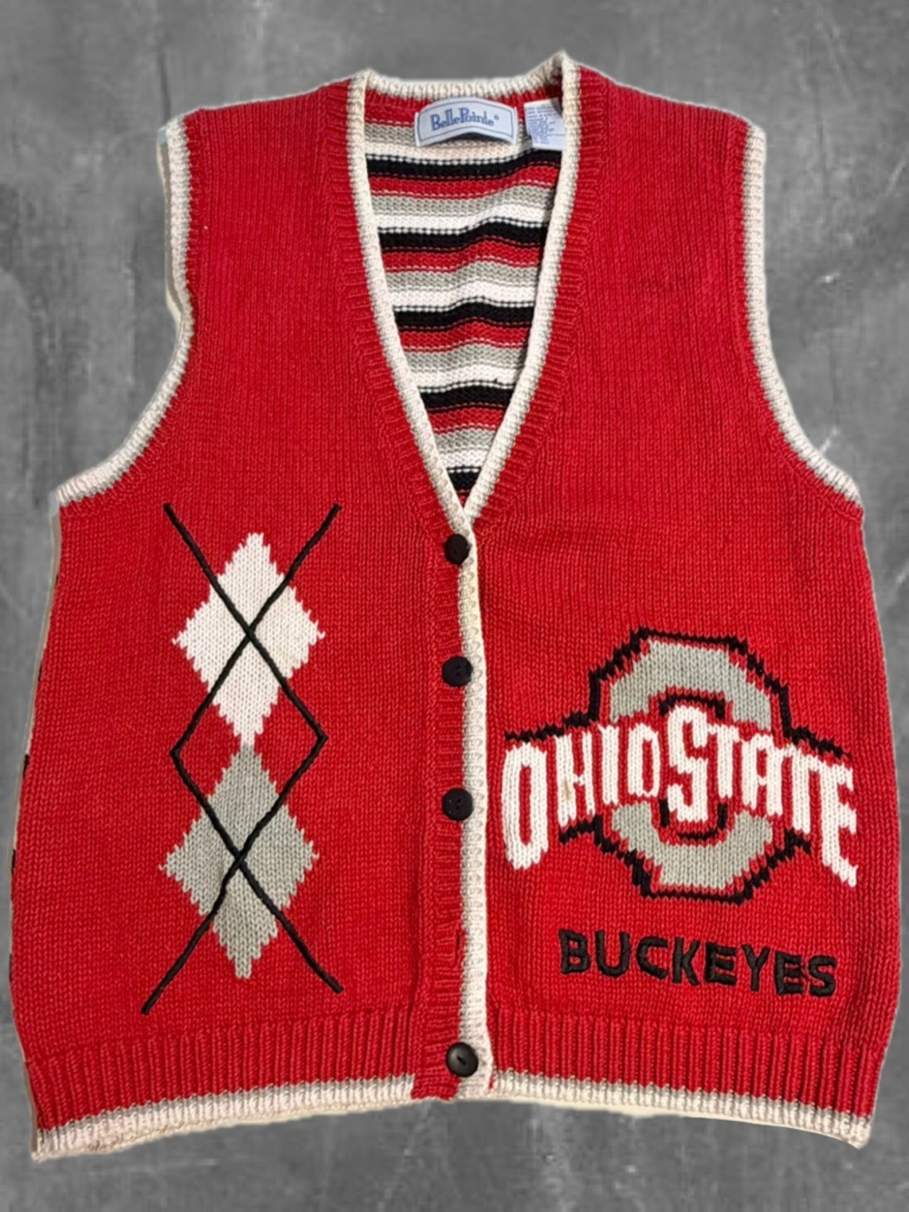 VINTAGE 90s Ohio State‎ Buckeyes graphic sweater vest sleeveless OSU football L